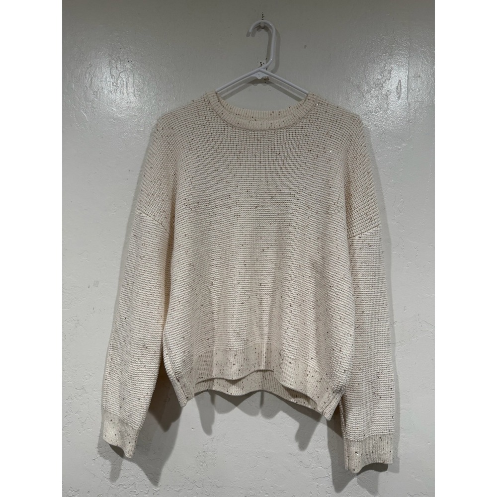 Brunello Cucinelli Monili Chain Sequin Waffle Knit Cotton Sweater Cream Italy 4